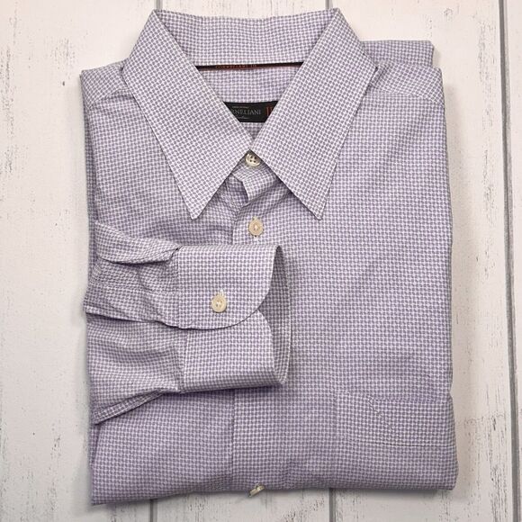 Corneliani Men's Medium Button Down Dress Shirt Gingham Check Cotton Lilac Italy - Picture 1 of 10